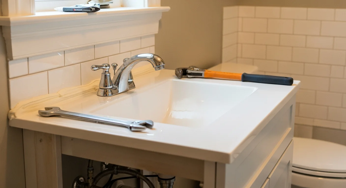 Professional plumber working on residential plumbing system
